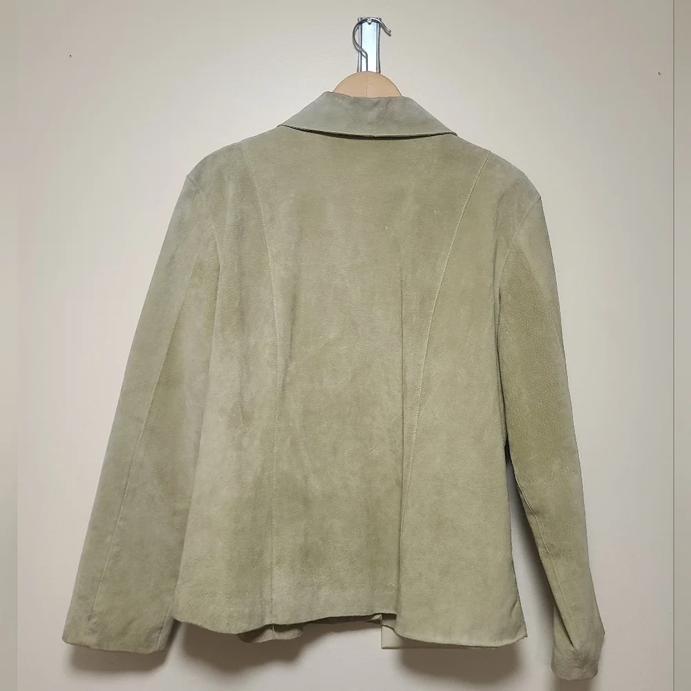 Live a Little Jacket Leather Suede Olive Green Snap closure sz xl - Picture 4 of 6